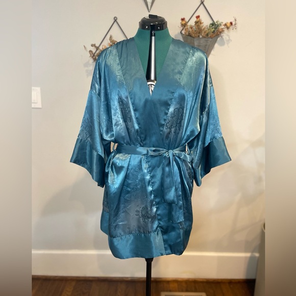 Victoria's Secret Other - Vintage Victoria's Secret Gold Label Blue Satin Kimono Robe